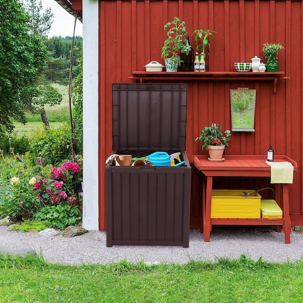 51 Gal. Outdoor Garden Brown Plastic Storage Deck Box Storage Chest