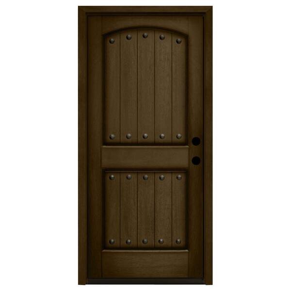 Steves & Sons 32 in. x 80 in. Rustic 2-Panel Plank Stained Mahogany Wood Prehung Front Door