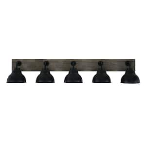 Kirby 47.75 in. 5 Light Black and Painted Wood-look Vanity Light with 7 in. Matte Black Metal Shades No Bulbs Included