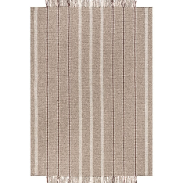 Frenshe Interiors Toluca Striped Wool Taupe 5 ft. x 8 ft. Indoor/Outdoor Patio Area Rug