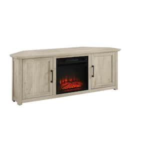 Camden Frosted Oak 58 in. Corner TV Stand with Fireplace Fits 60 in. TV with Cable Management