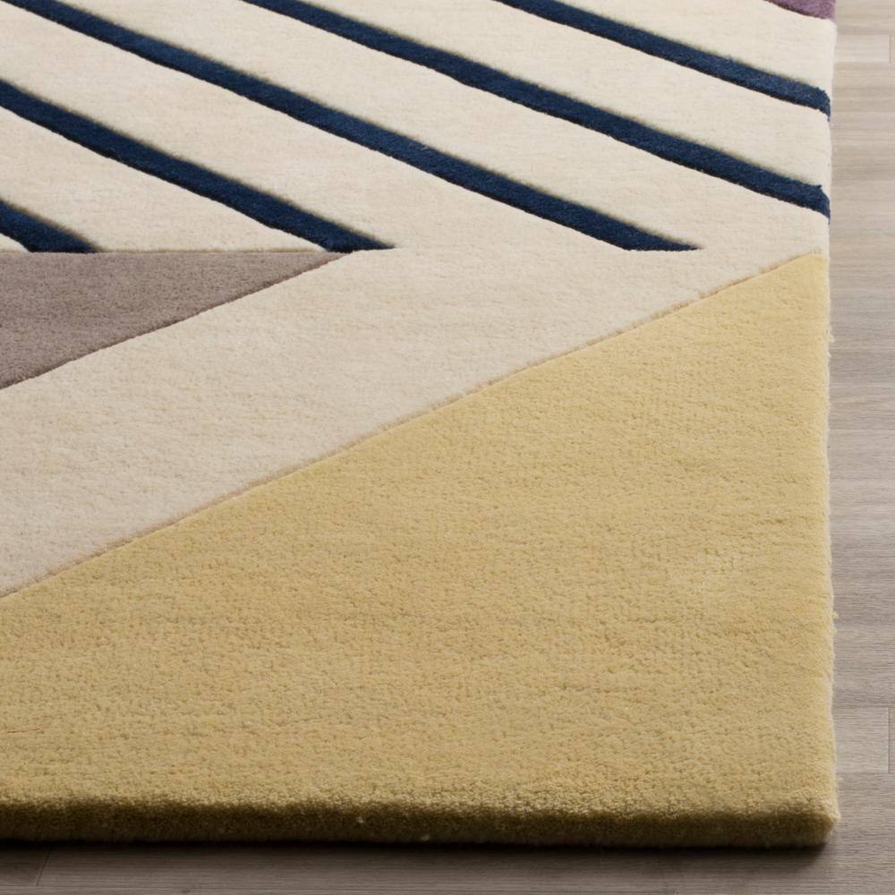 Ivory and Multicolor Geometric Wool Area Rug, 3' x 5'