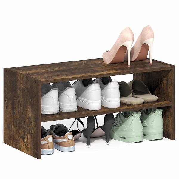 Furinno 11.7 in. H 6-Pair Amber Pine Wood Shoe Rack 25037AP - The