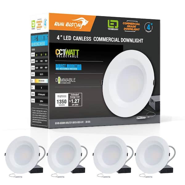 RUN BISON 4 in. CCT and Wattage Selectable New Construction or Remodel IC Rated Integrated LED Commercial Downlight (4-Pack)