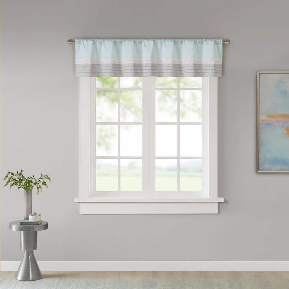Aqua and Gray Faux Silk Pintuck Window Valance