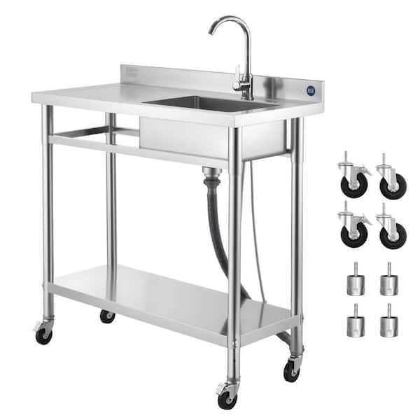 16.9 in. Commercial Sink Stainless Steel, 1 Compartment Rolling Single Bowl with Faucet 39.4 x 19.7 x 41.5 in.