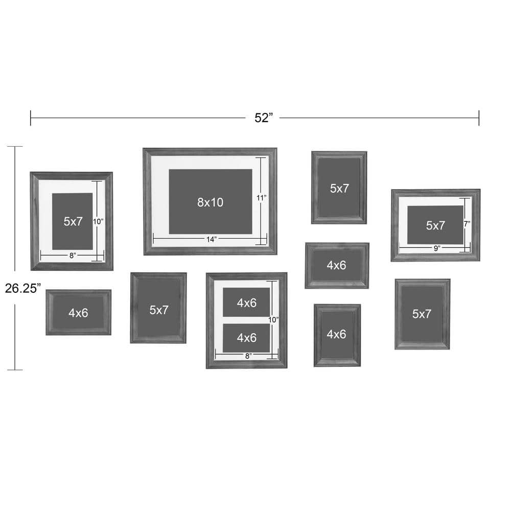 Bordeaux Brown and Gray Wood 10-Piece Wall Frame Set