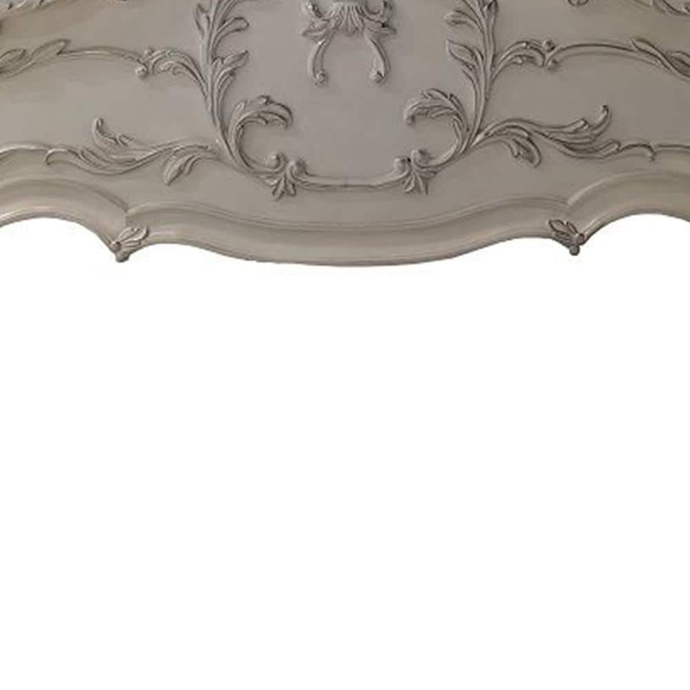 Dresden King Bed with Antique White Finish and Carvings