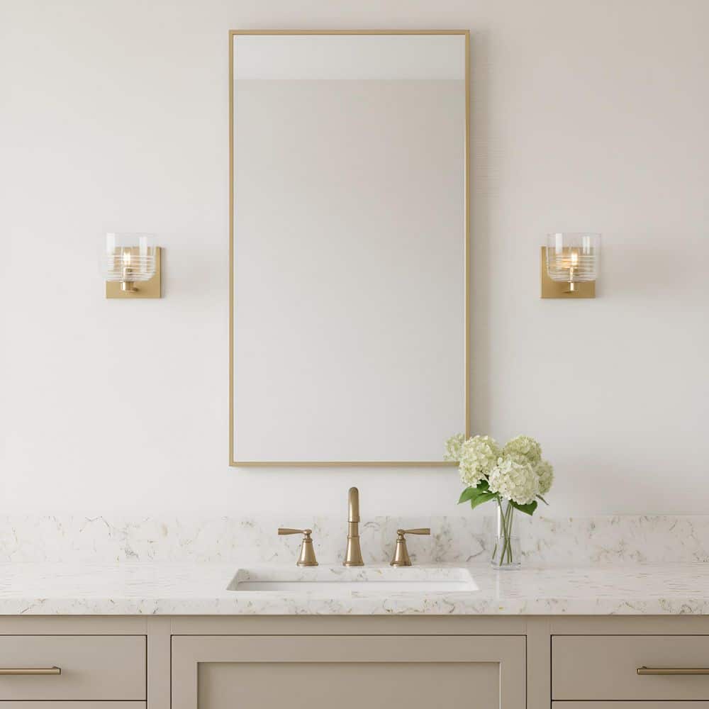Lochdale Small 5.375 in. 1-Light Satin brass Sconce Vanity Light with Clear Ribbed Glass Shade price history on PriceWatchPro