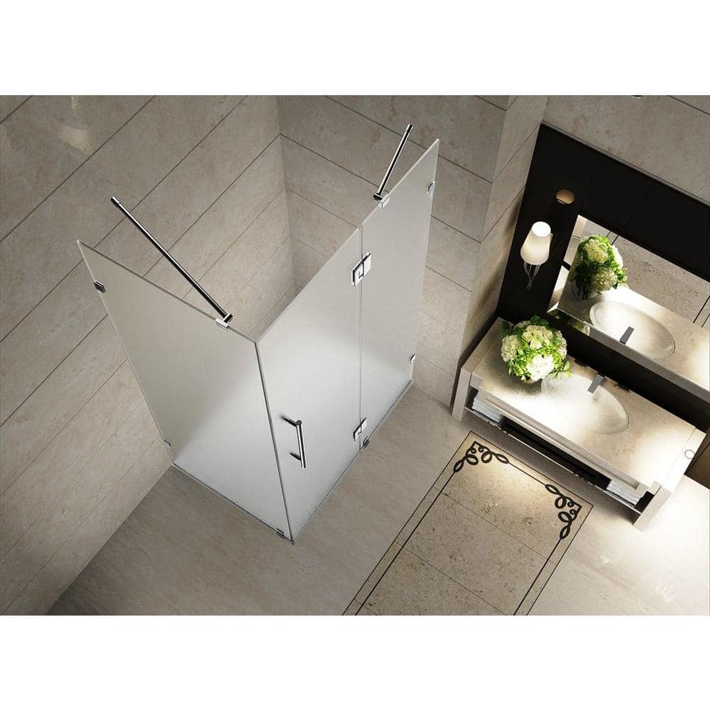 Avalux Frosted Glass Frameless Hinged Shower Enclosure with Stainless Steel Hardware