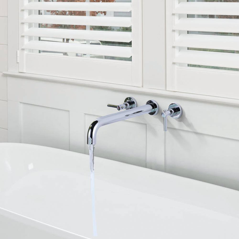 Aleasha Chrome Double-Handle Wall-Mount Roman Tub Faucet