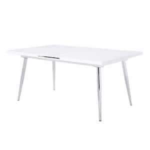 Weizor White High Gloss and Chrome Wood 42 in. 4-Legs Dining Table Seats 6