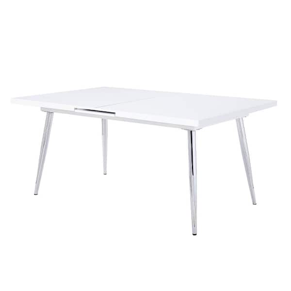 Acme Furniture Weizor White High Gloss and Chrome Wood 42 in. 4-Legs Dining Table Seats 6