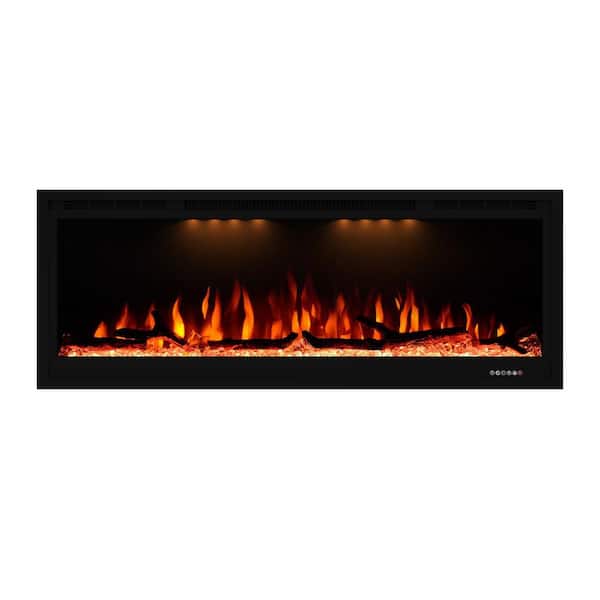 Kadehome 44 in. Wall Mount and Recessed Electric Fireplace Insert with 5 Flame Settings Temperature Control in Black