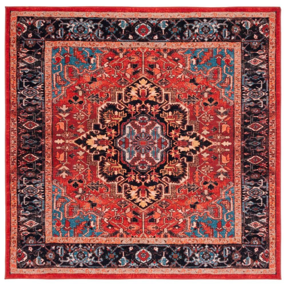 Riviera Red and Blue Square Washable Area Rug