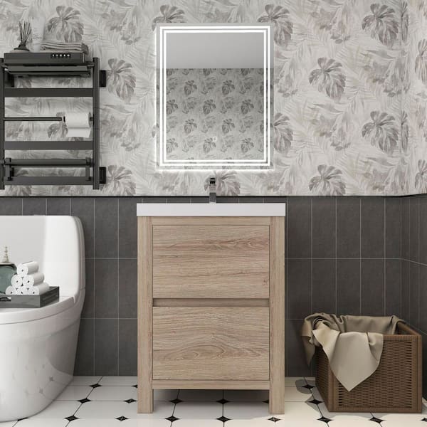 Louis 24 in. W x 20 in. D x 35 in. H Single Sink Freestanding Bath Vanity in White Oak with White Acrylic Top