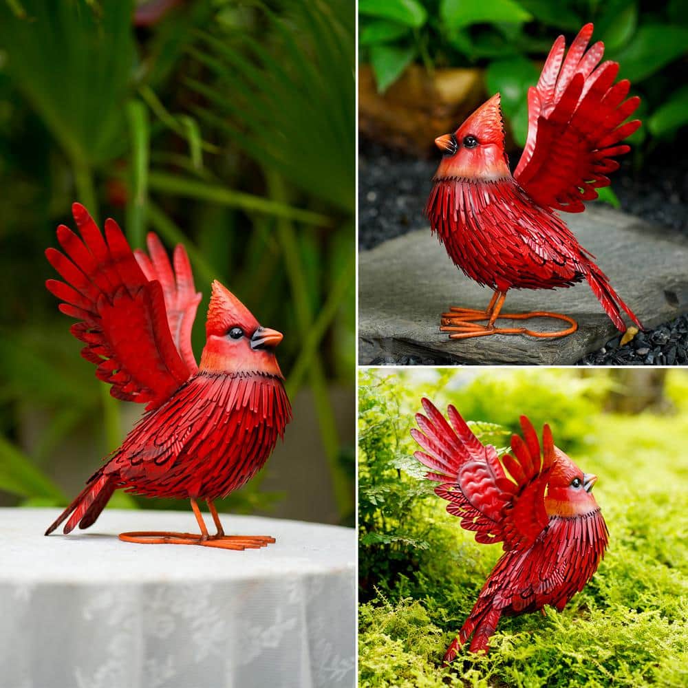 Large Red Metal Cardinal Bird Garden Sculpture