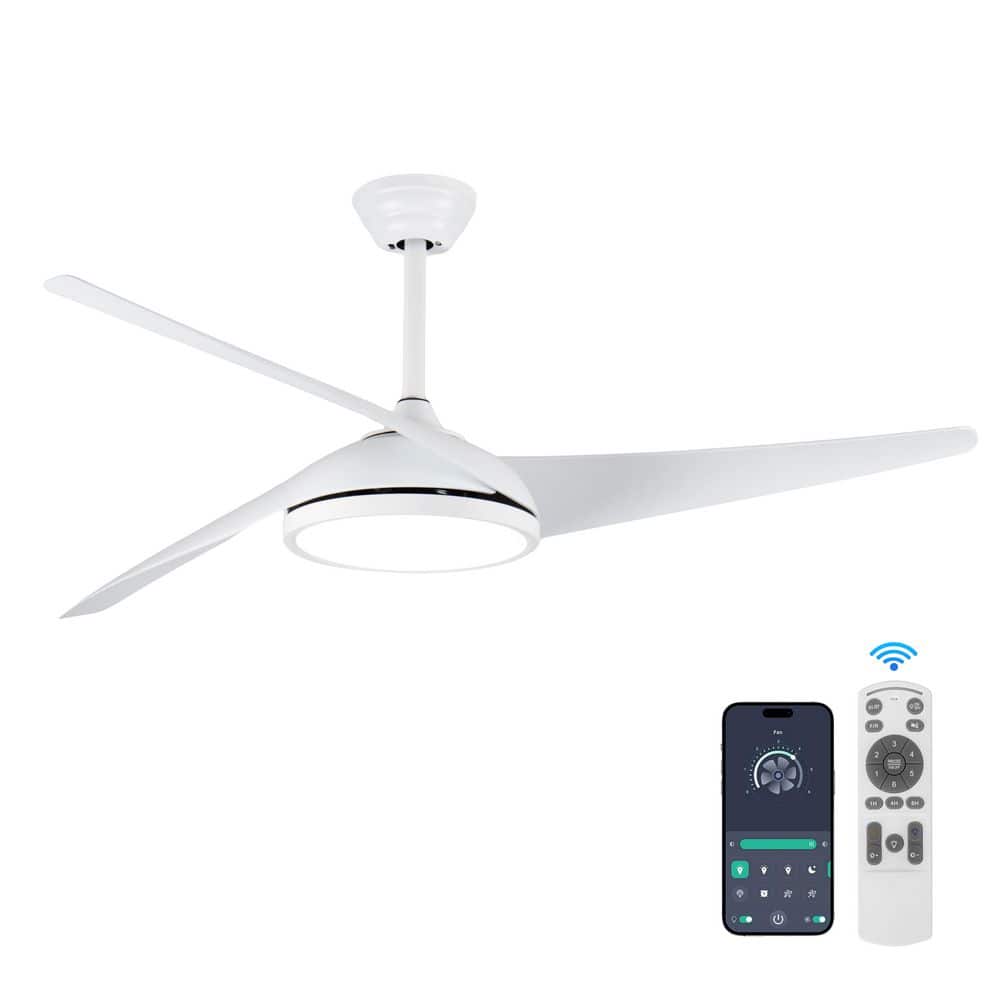 52 in. White Downrod Flush Mount Standard Indoor Ceiling Fan with Dimmable LED Included with Remote Included price history on PriceWatchPro