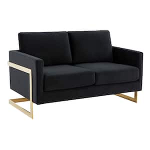 Lincoln Modern 55" Mid-Century Modern Upholstered Velvet Loveseat with Gold Frame in Midnight Black