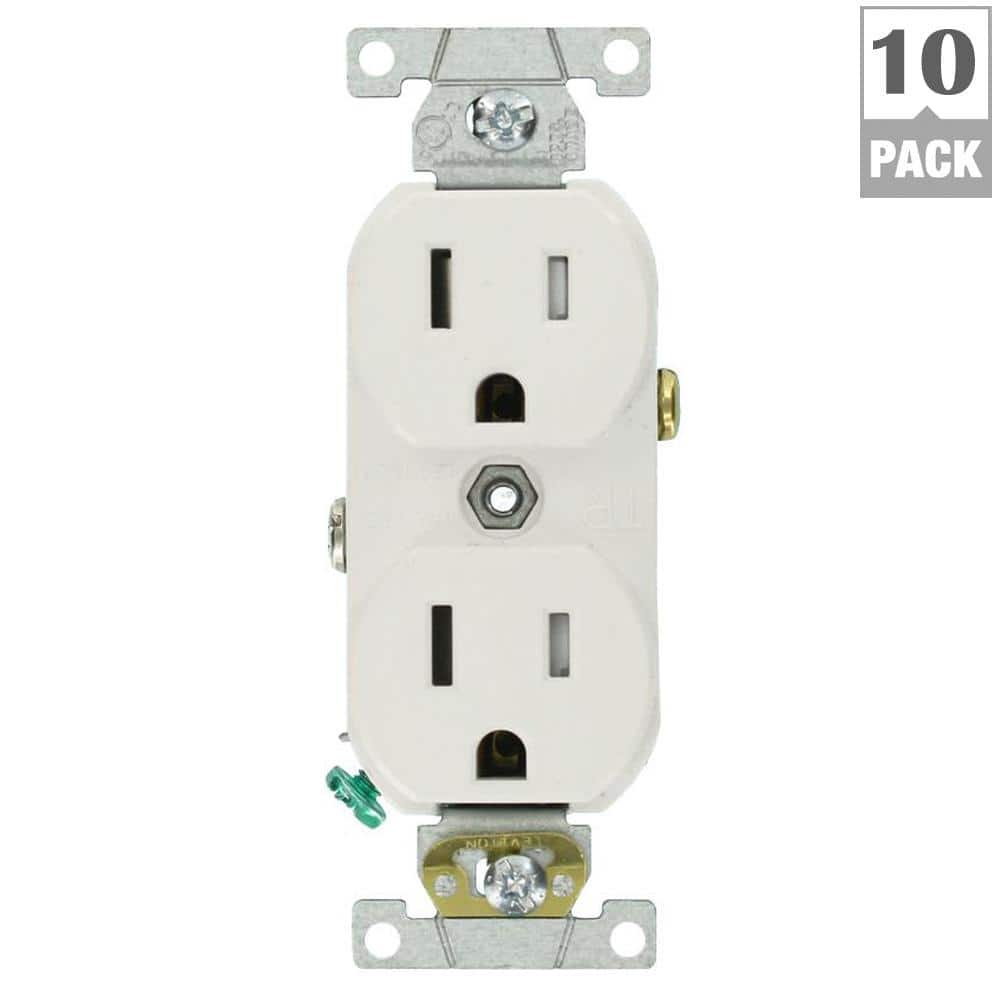 White Tamper Resistant Duplex Outlet with Wall Plate, Pack of 10