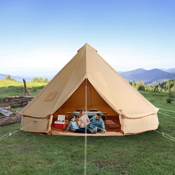 Canvas Bell Tent 4 Seasons 3 m/9.8ft Yurt Tent Canvas Tent for Camping with Stove Jack Breathable Tent