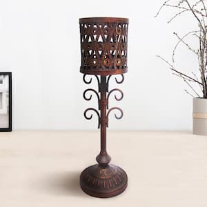 20.25 in. Antique Rustic Metal Hurricane Candlestick Pillar Candle Holder