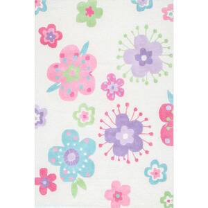 Floral Nursery Playmat Off White 3 ft. x 5 ft. Area Rug