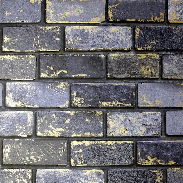 Myron Charcoal Black Metallic Brick Wallpaper Sample