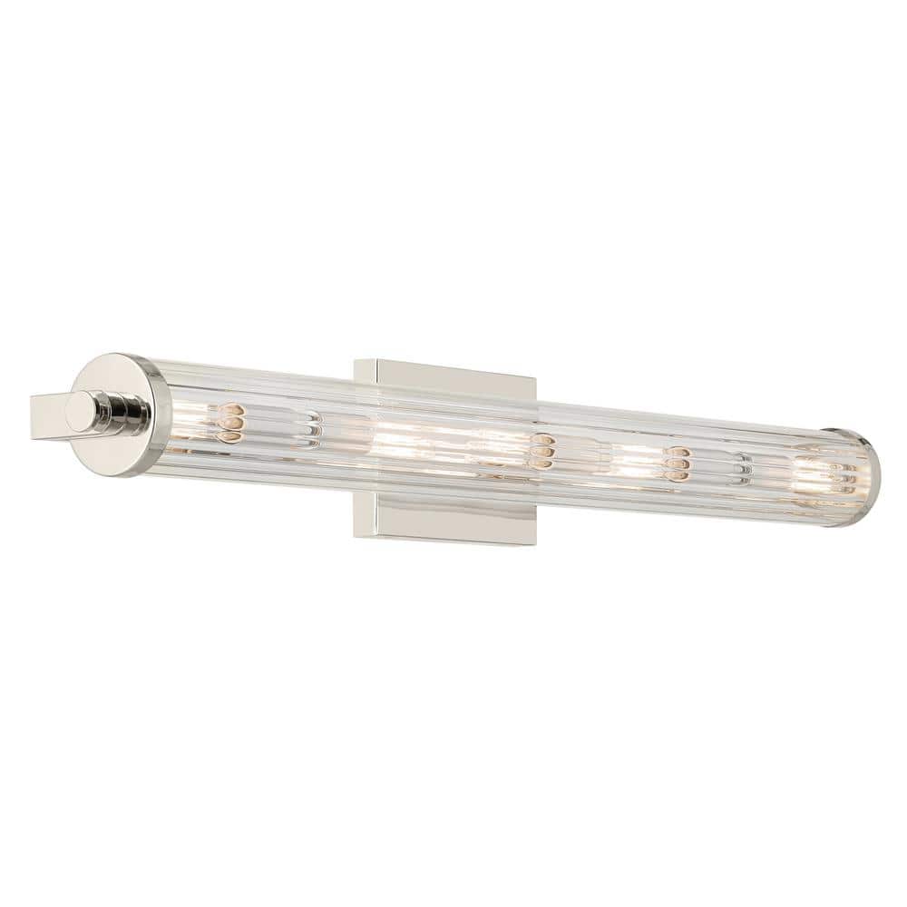 Azores 32 in. 5-Light Polished Nickel Vintage Industrial Bathroom Vanity Light with Clear Fluted Glass price history on PriceWatchPro