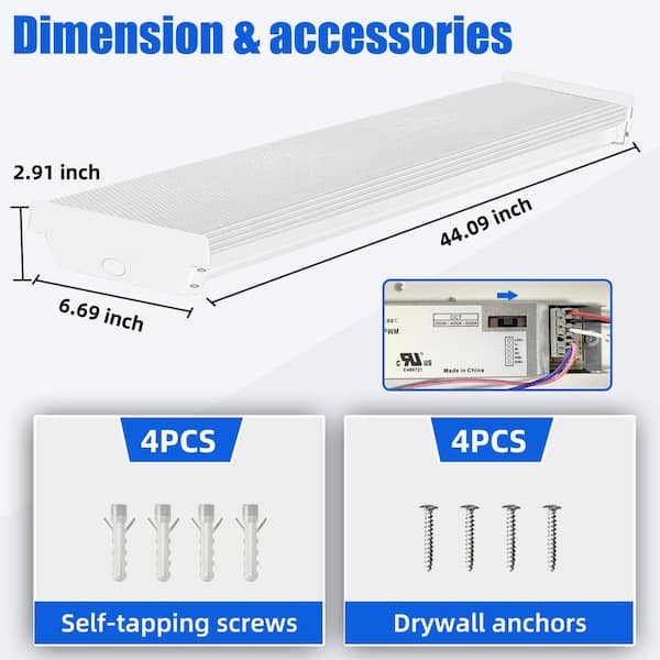 KOAOEIRS 4 ft. White 40-Watt 6000 Lumens 3500K/4000K/5000K