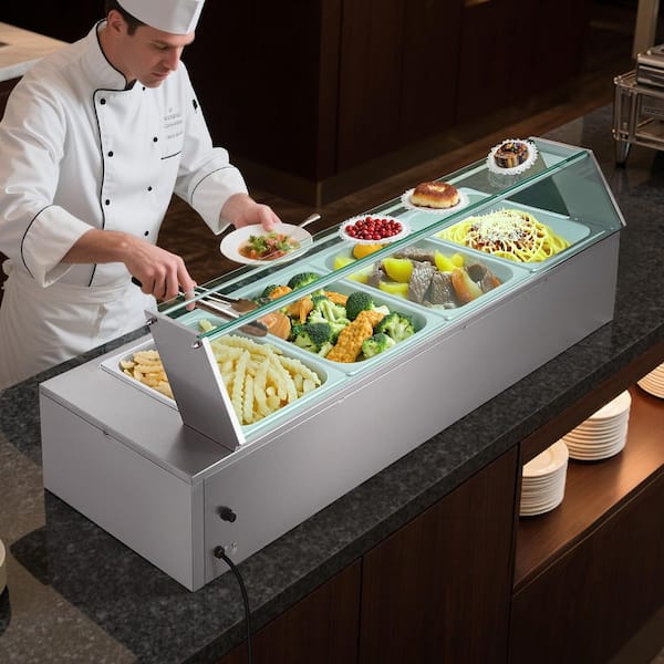 Commercial Food Warmer, 1500W Electric Stainless Steel Steam Warmer with Glass Lid, 4-Pan Countertop Buffet Bain Marie