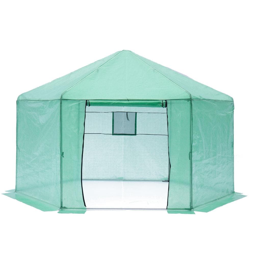 13.1 ft. x 8.6 ft. Hexagonal Upgraded Reinforced Frame Heavy-Duty Greenhous