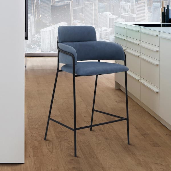 Armen Living Oshen 26 in. Modern Faux Leather and Metal Counter Height Bar Stool
