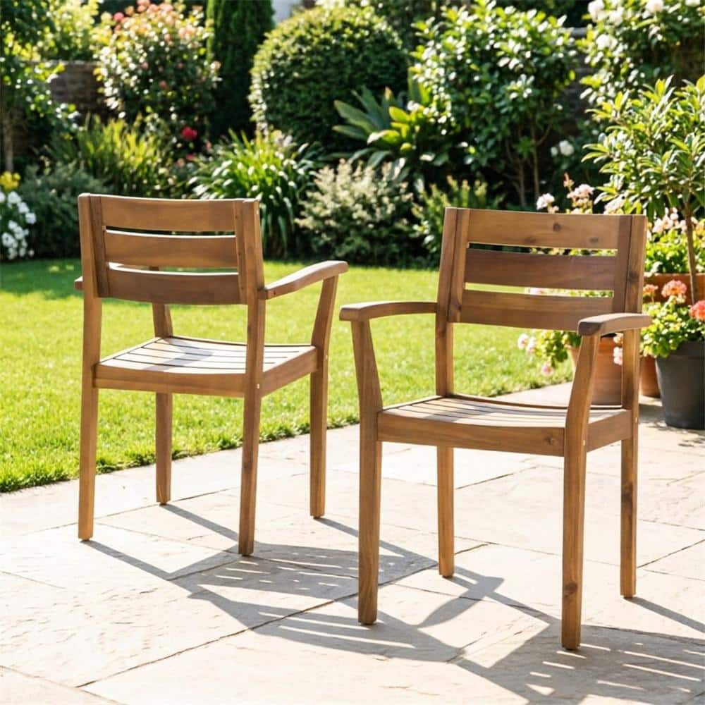 "17.75"" Teak Finish Acacia Wood Patio Dining Chair 2 pack" price history on PriceWatchPro
