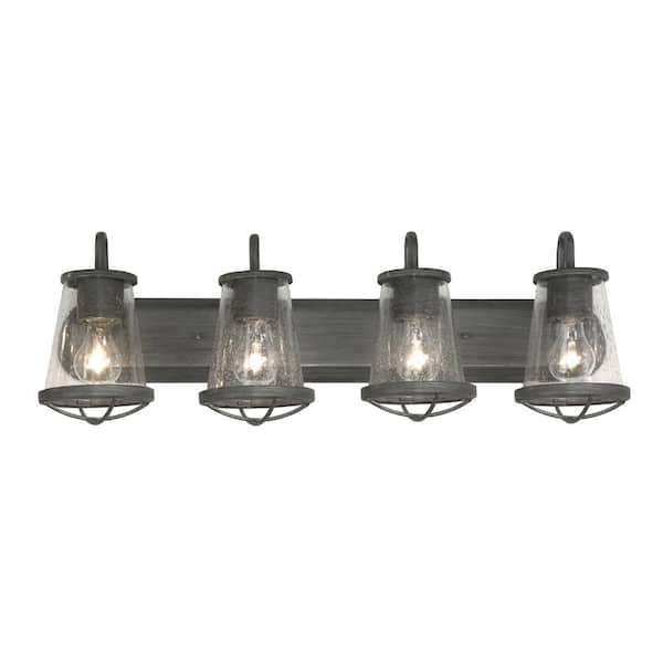 Cordelia Lighting 30 in. 4-Light Weathered Iron Industrial Wall Sconce with Clear Seedy Glass Shades