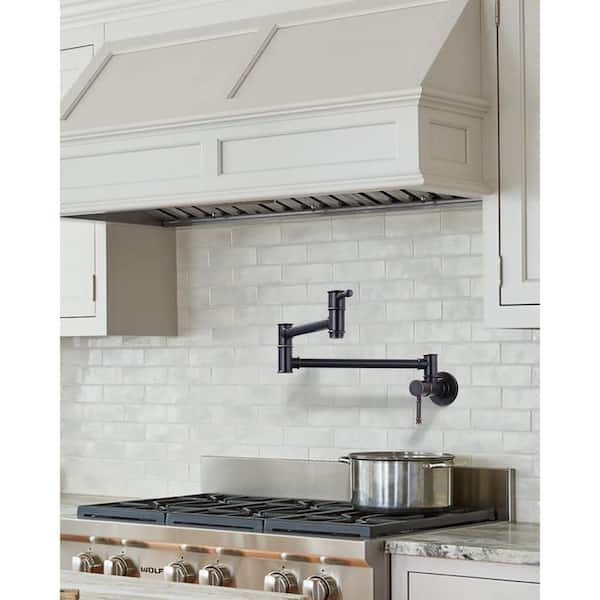 Wall Mounted Pot Filler with Double Cross Handle and Brass in Oil Rubbed Bronze