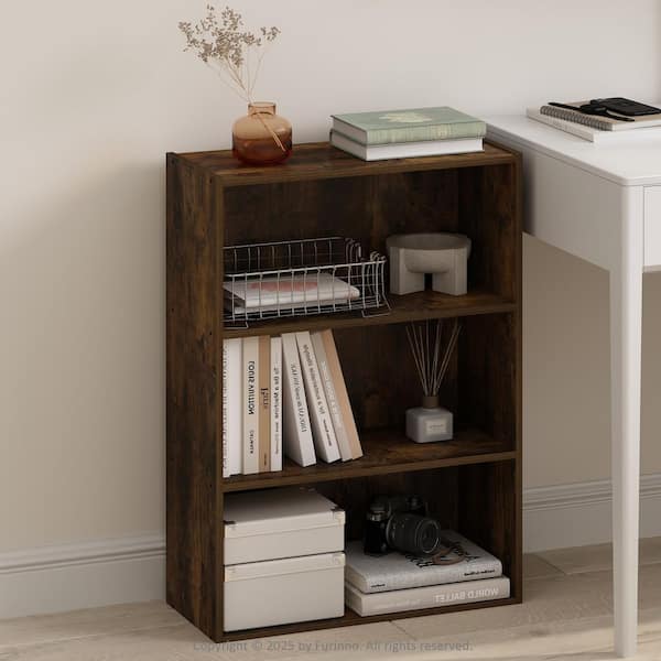 Simple 32 in. Tall Amber Pine Wood 3-Shelf Bookcase