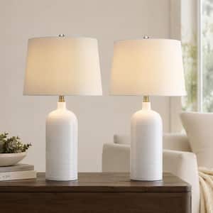 25.5 in. Modern Ribbed White Ceramic Table Lamps with White Shades