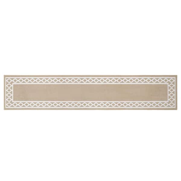 Jean Pierre NEW YORK Christine Border 2 ft. x 12 ft. Beige/White Trellis Runner Rug