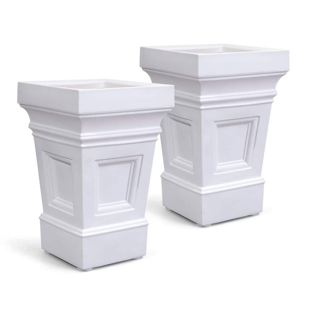 Winfield Large 24 in. H x 15.5 in. W x 15.5 in. D Classic White Resin Square Indoor/Outdoor Planter, (2-Pack) price history on PriceWatchPro