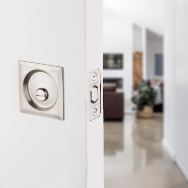 Satin Nickel Square Bed/Bath Pocket Door Lock with Lock