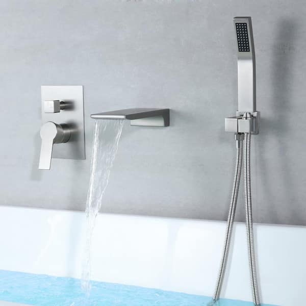 Waterfall Single-Handle Wall-Mount Roman Tub Faucet with Hand Shower and  Pressure Balance in Matte Black