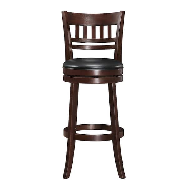 EVERGLADE HOME Fischer 43 in. Dark Cherry Full Back Wood Frame Swivel Bar Stool with Faux Leather Seat