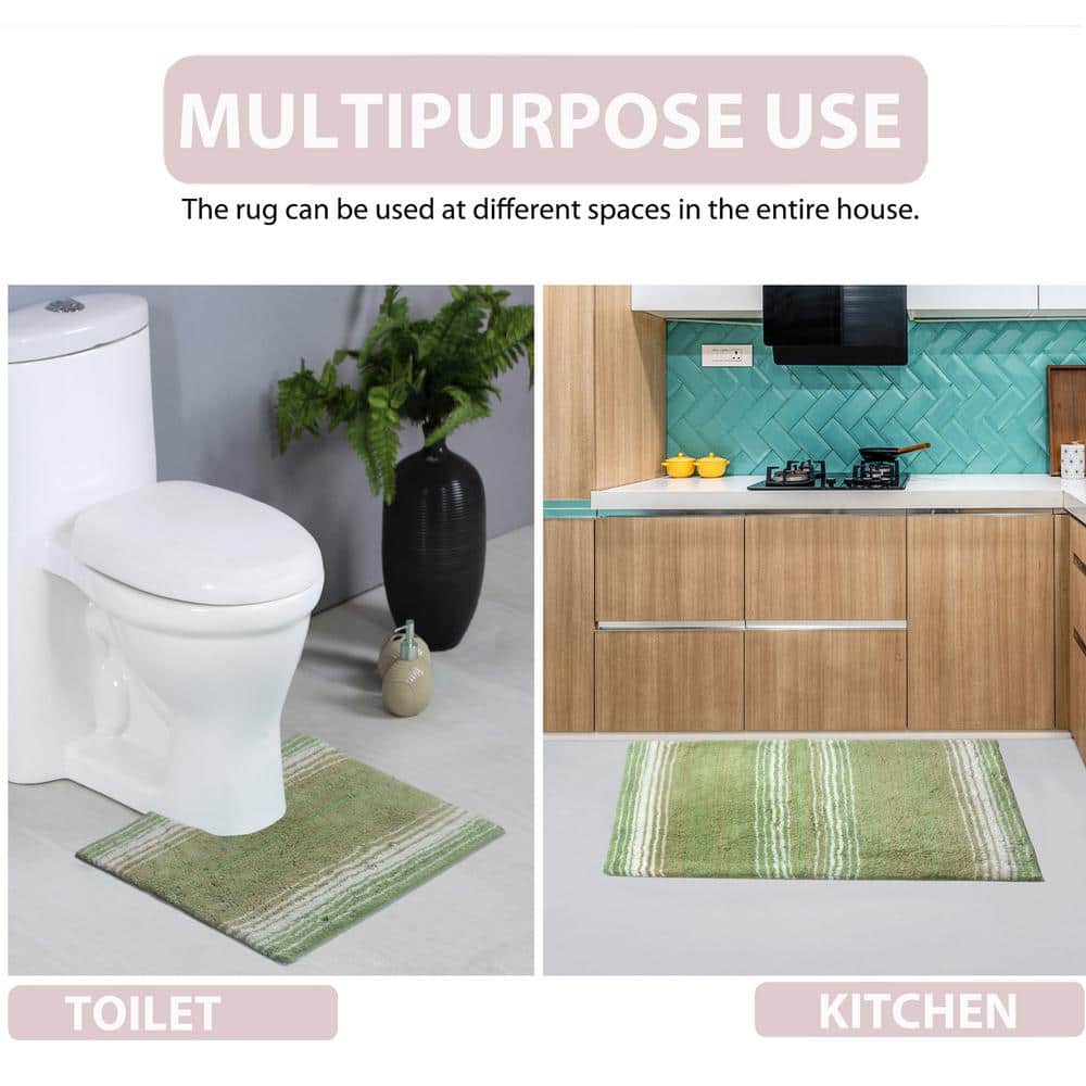 Sage Green Cotton 3-Piece Bathroom Rug Set with Contour