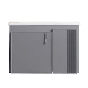 24 in. W x 18 in. D x 15 in. H Stylish Aluminum Wall Mounted Bathroom Vanity in Grey with White Ceramic Sink Top