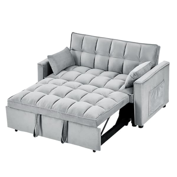 55.2 in. Grey Twin 3 in 1 Velvet Convertible Sleeper Sofa Bed Couch w/Pull  Out Bed Loveseat with Pillows & Side Pocket XS-W1825104040 - The Home Depot