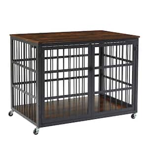 Anky Furniture Style Dog Crate Wrought Iron Frame Door with Side Openings in Rustic Brown