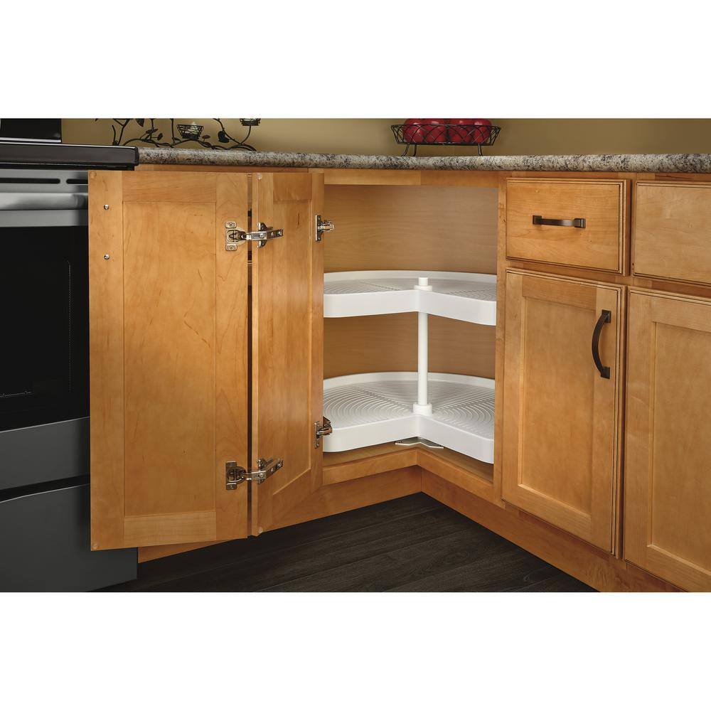 32" White Polymer Kidney Shape Lazy Susan with Double Shelves
