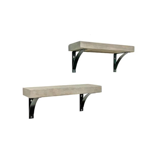 Intrinsic Haven Industrial Grace 16 in. W x 5.5 in. D Gray Pine Wood (Set of 2) Simple Bracket Decorative Wall Shelf Set