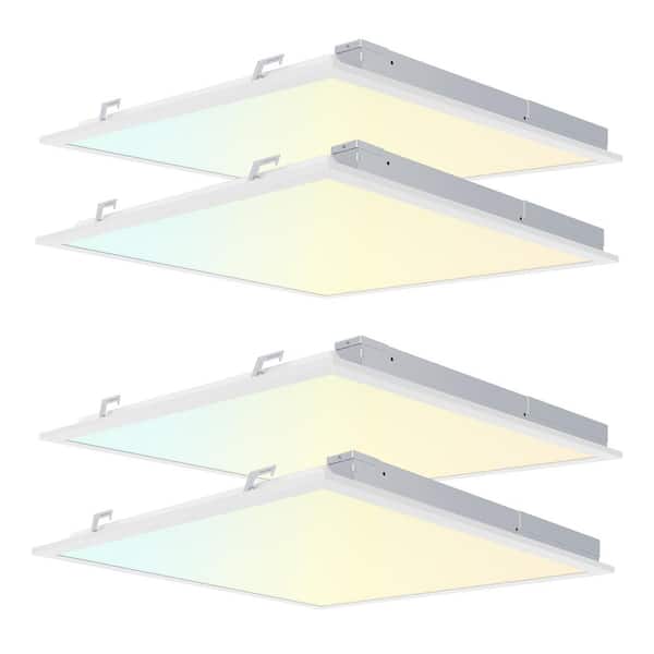 RUN BISON 2 ft. x 2 ft. White 40-Watt 5500 Lumens Integrated LED Flat Panel Troffer Light 3500/4000/5000K Selectable (4-Pack)